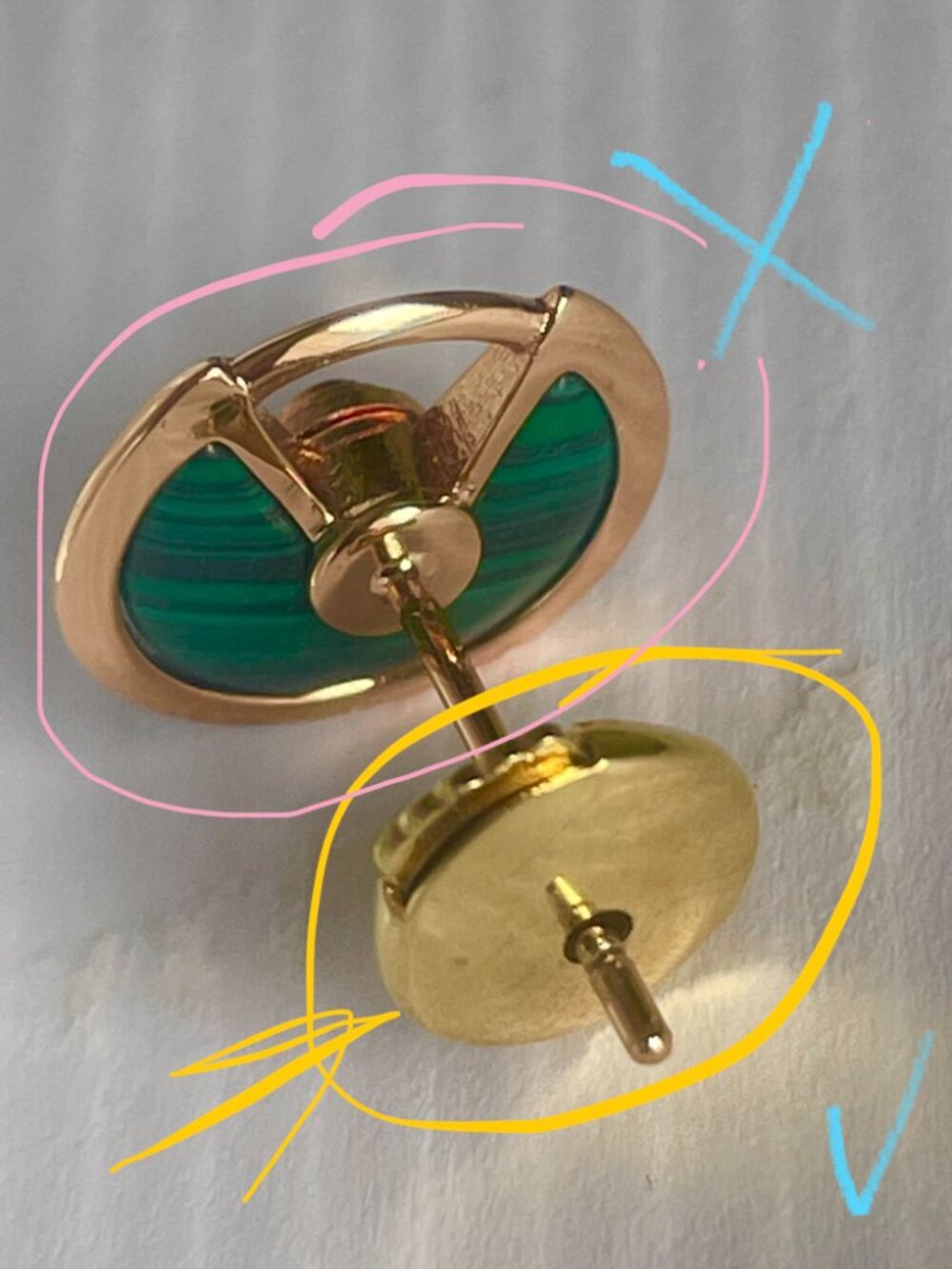 Cartier's Yellow Gold Pushbacks for YOUR Round Green Pin Earrings - Picture 3 of 6